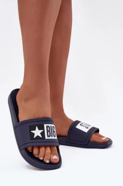 Online Damskie Klapki Big Star DD274A265 Granatowo-Białe Damskie Klapki Damskie Klasyczne|Klapki Damskie Big Star