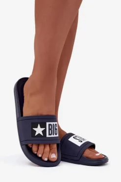 Online Damskie Klapki Big Star DD274A265 Granatowo-Białe Damskie Klapki Damskie Klasyczne|Klapki Damskie Big Star