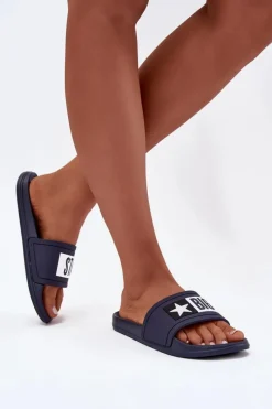 Online Damskie Klapki Big Star DD274A265 Granatowo-Białe Damskie Klapki Damskie Klasyczne|Klapki Damskie Big Star