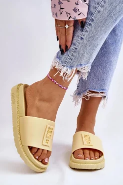 New Damskie Klapki Big Star LL274427 Żółte Damskie Klapki Sportowe|Klapki Damskie Big Star