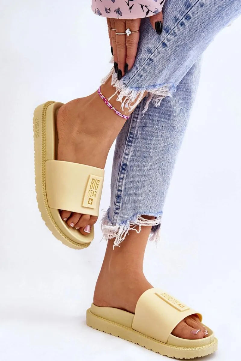 New Damskie Klapki Big Star LL274427 Żółte Damskie Klapki Sportowe|Klapki Damskie Big Star