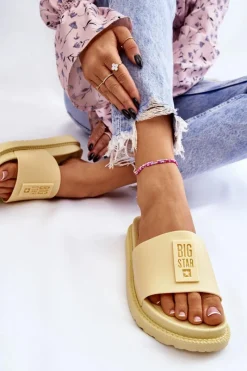 New Damskie Klapki Big Star LL274427 Żółte Damskie Klapki Sportowe|Klapki Damskie Big Star