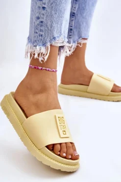 New Damskie Klapki Big Star LL274427 Żółte Damskie Klapki Sportowe|Klapki Damskie Big Star