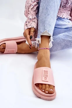 Hot Big Star Shoes Damskie Klapki Big Star LL274425 Jasnoróżowe Różowy