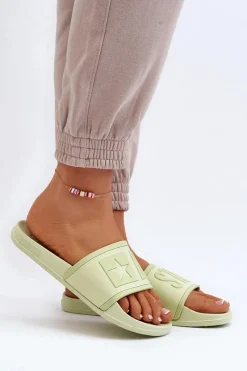 Big Star Shoes Damskie Klapki Big Star NN274A646 Limonkowe