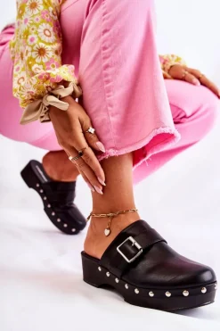 Sale Damskie Klapki Chodaki Na Obcasie Czarne Ivette Damskie Klapki Damskie Klasyczne