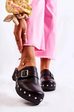 Sale Damskie Klapki Chodaki Na Obcasie Czarne Ivette Damskie Klapki Damskie Klasyczne