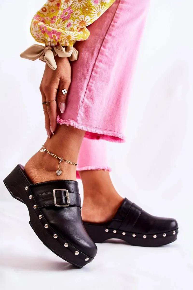 Sale Damskie Klapki Chodaki Na Obcasie Czarne Ivette Damskie Klapki Damskie Klasyczne