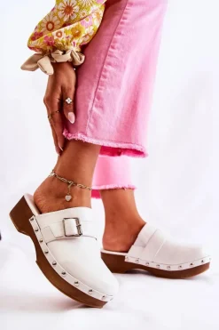 Boto Damskie Klapki Chodaki Na Obcasie Białe Ivette