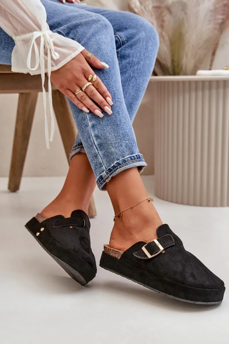 Discount Damskie Klapki Chodaki Na Platformie Ze Złotą Klamrą Czarne Terilaina Damskie Klapki Na Platformie|Klapki Damskie Klasyczne