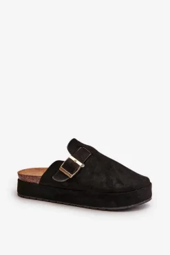 Discount Damskie Klapki Chodaki Na Platformie Ze Złotą Klamrą Czarne Terilaina Damskie Klapki Na Platformie|Klapki Damskie Klasyczne