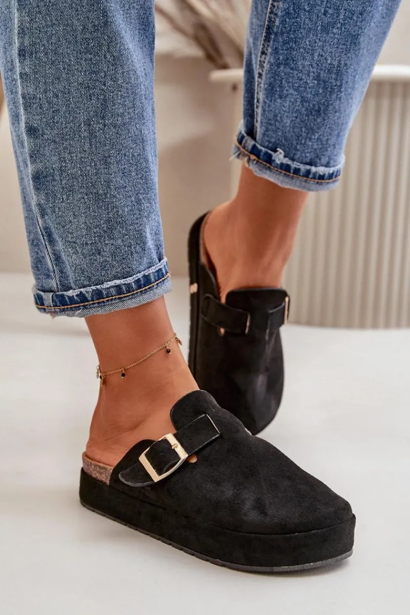 Discount Damskie Klapki Chodaki Na Platformie Ze Złotą Klamrą Czarne Terilaina Damskie Klapki Na Platformie|Klapki Damskie Klasyczne