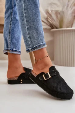 Discount Damskie Klapki Chodaki Na Platformie Ze Złotą Klamrą Czarne Terilaina Damskie Klapki Na Platformie|Klapki Damskie Klasyczne