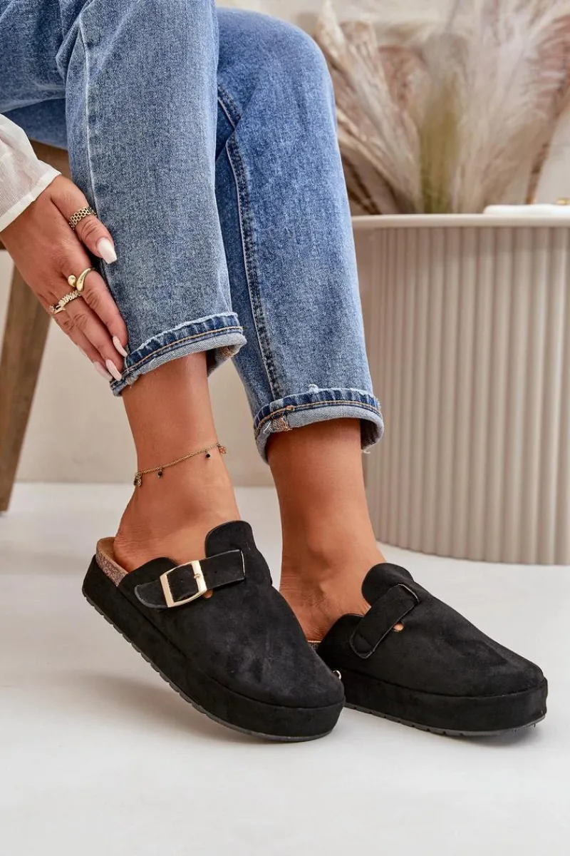 Discount Damskie Klapki Chodaki Na Platformie Ze Złotą Klamrą Czarne Terilaina Damskie Klapki Na Platformie|Klapki Damskie Klasyczne