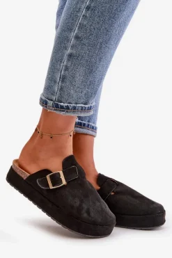 Discount Damskie Klapki Chodaki Na Platformie Ze Złotą Klamrą Czarne Terilaina Damskie Klapki Na Platformie|Klapki Damskie Klasyczne