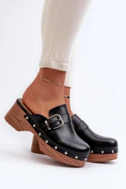 Hot Boto Damskie Klapki Chodaki Z Klamrą Czarne Seprilla