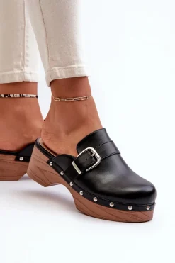 Hot Boto Damskie Klapki Chodaki Z Klamrą Czarne Seprilla