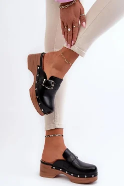 Hot Boto Damskie Klapki Chodaki Z Klamrą Czarne Seprilla