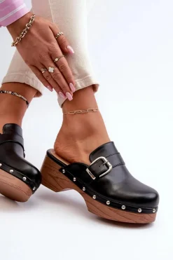 Hot Boto Damskie Klapki Chodaki Z Klamrą Czarne Seprilla