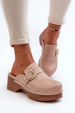 Klapki Damskie Klasyczne>Boto Damskie Klapki Chodaki Z Klamrą Beżowe Seprilla