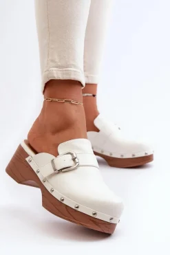 New Boto Damskie Klapki Chodaki Z Klamrą Białe Seprilla