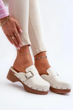 New Boto Damskie Klapki Chodaki Z Klamrą Białe Seprilla