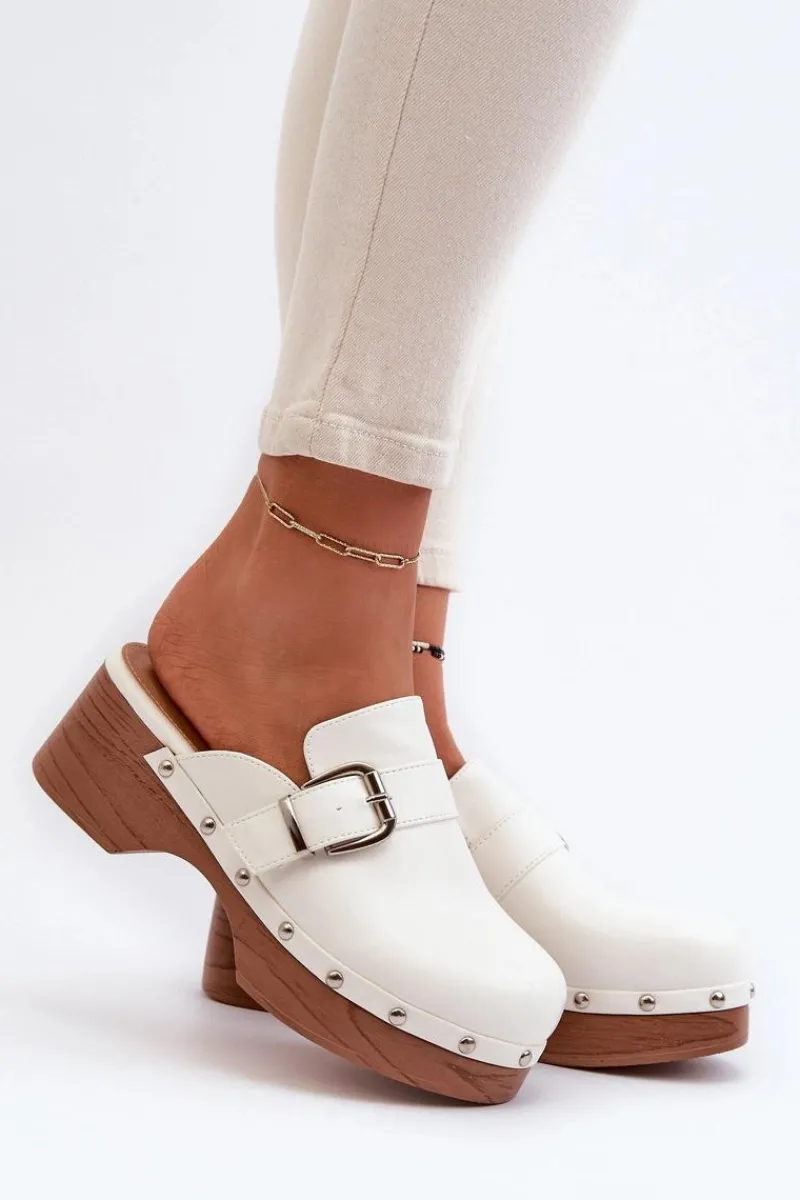 New Boto Damskie Klapki Chodaki Z Klamrą Białe Seprilla