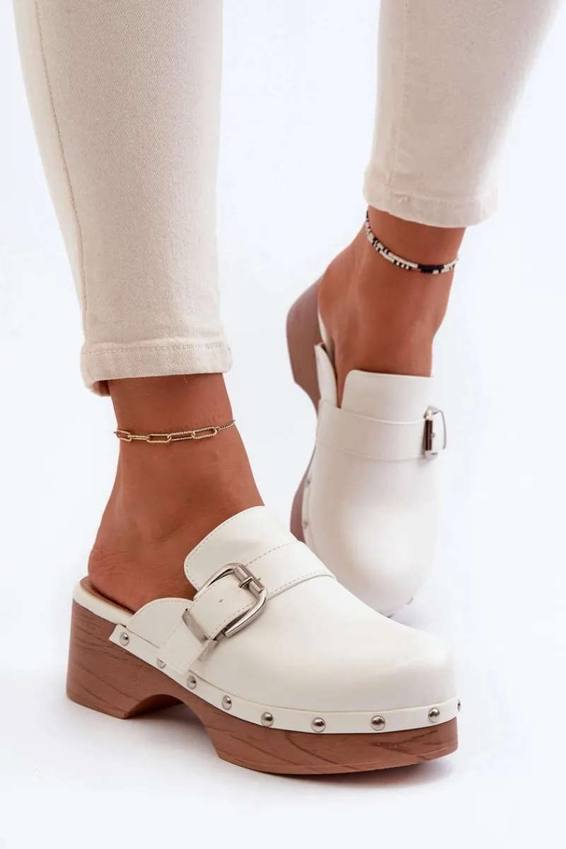 New Boto Damskie Klapki Chodaki Z Klamrą Białe Seprilla