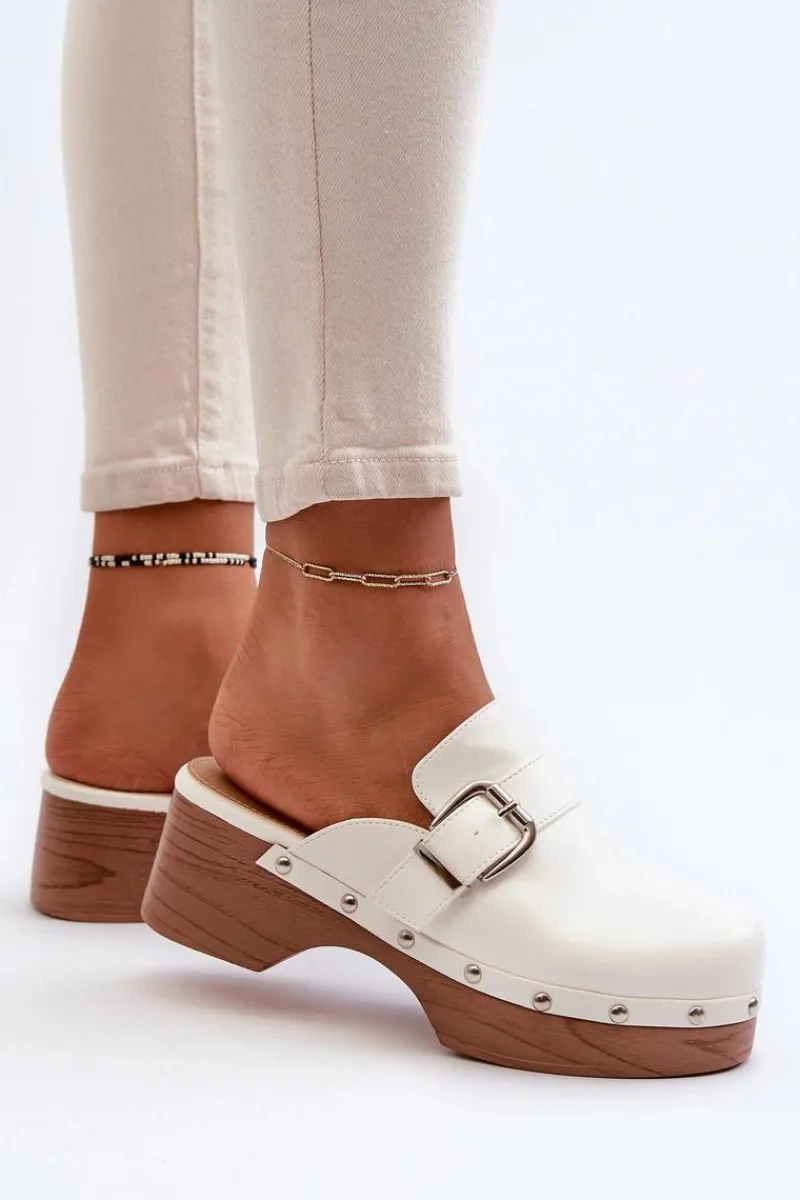 New Boto Damskie Klapki Chodaki Z Klamrą Białe Seprilla