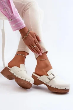 New Boto Damskie Klapki Chodaki Z Klamrą Białe Seprilla