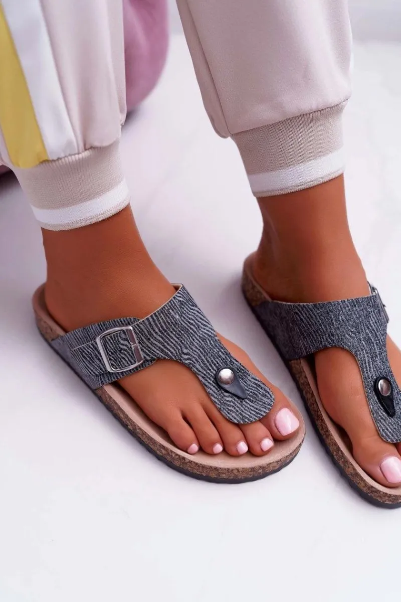 Klapki Damskie Japonki>Boto Damskie Klapki Ciemnoszare Japonki Baisan