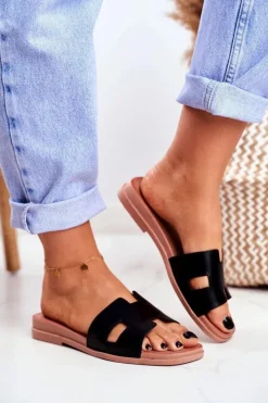 Damskie Klapki Czarne Geometryczne Klasyczne Theodora Damskie Klapki Damskie Klasyczne