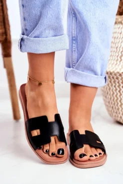 Damskie Klapki Czarne Geometryczne Klasyczne Theodora Damskie Klapki Damskie Klasyczne