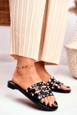 Klapki Damskie Klasyczne>Boto Damskie Klapki Czarne Gumowe Ćwieki Patty