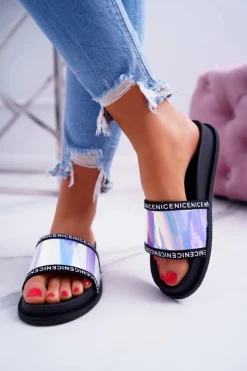 Sale Damskie Klapki Czarne Opalizujące Nerdo Damskie Klapki Damskie Klasyczne