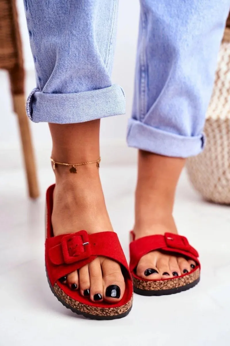 Boto Damskie Klapki Czerwone Sprzączka Regulacja Rosaline