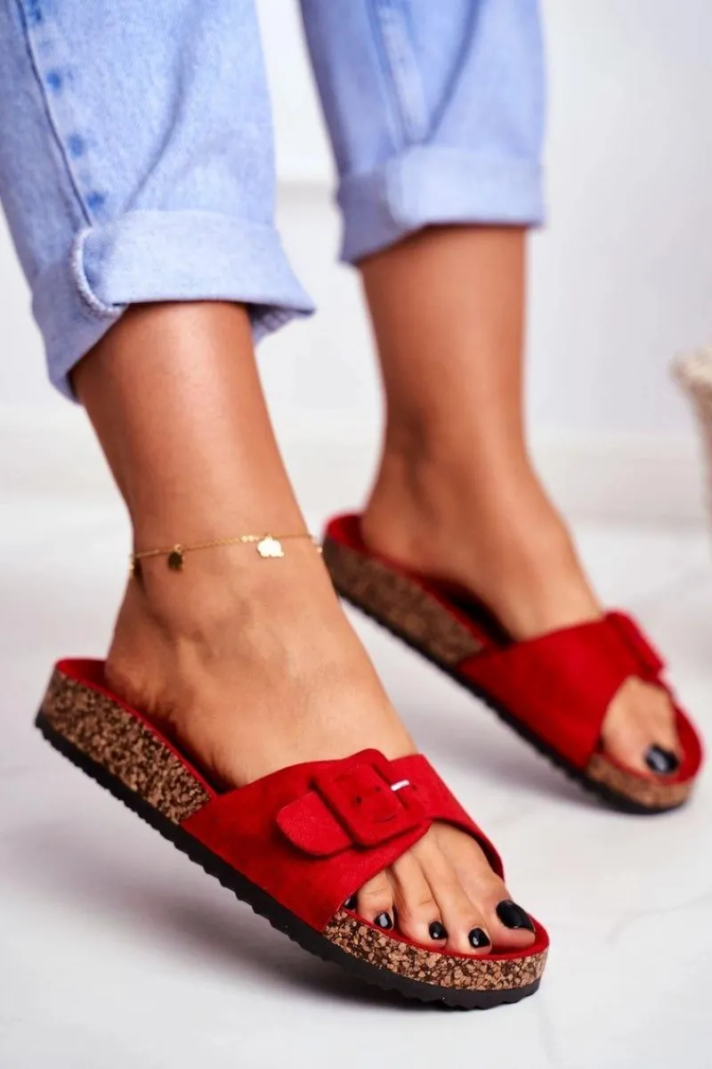 Boto Damskie Klapki Czerwone Sprzączka Regulacja Rosaline