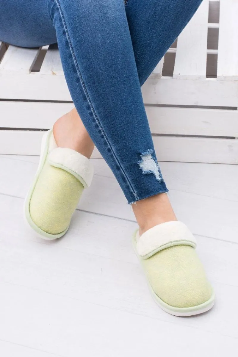 Kapcie Klasyczne>Boto Damskie Klapki Domowe Zielone Papcie Sleepy