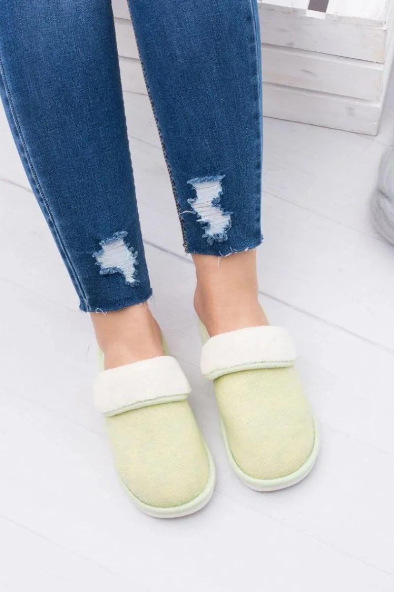 Kapcie Klasyczne>Boto Damskie Klapki Domowe Zielone Papcie Sleepy