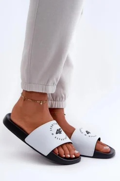 Online Damskie Klapki MM00FFLIF044A-10S Biało-Czarne Damskie Klapki Sportowe|Klapki Damskie Klasyczne