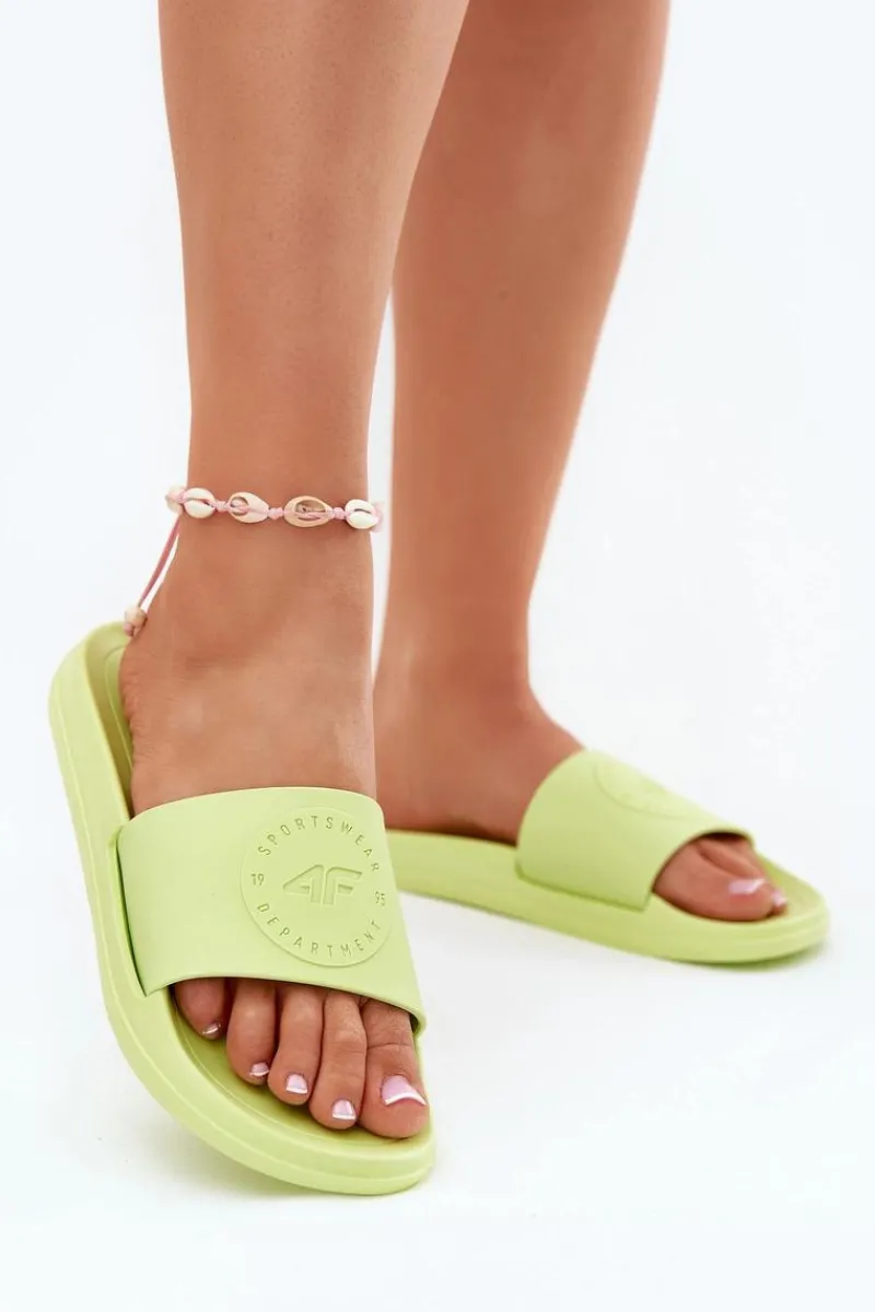 Klapki Sportowe|Klapki Damskie Klasyczne>4F Damskie Klapki MM00FFLIF045-45S Limonkowe Zielony