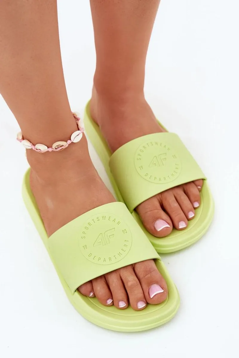 Klapki Sportowe|Klapki Damskie Klasyczne>4F Damskie Klapki MM00FFLIF045-45S Limonkowe Zielony