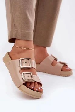 Sale Damskie Klapki Gładkie Pachnące NN285092 Beżowe Damskie Klapki Damskie Klasyczne