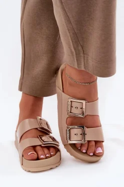 Sale Damskie Klapki Gładkie Pachnące NN285092 Beżowe Damskie Klapki Damskie Klasyczne