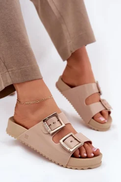 Sale Damskie Klapki Gładkie Pachnące NN285092 Beżowe Damskie Klapki Damskie Klasyczne