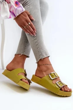 ZAXY Damskie Klapki Gładkie LL285077 Limonkowe Zielony