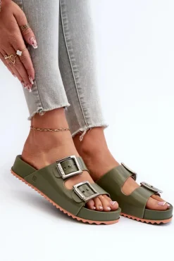 Sale Damskie Klapki Gładkie NN285057 Ciemnozielone Damskie Klapki Damskie Klasyczne