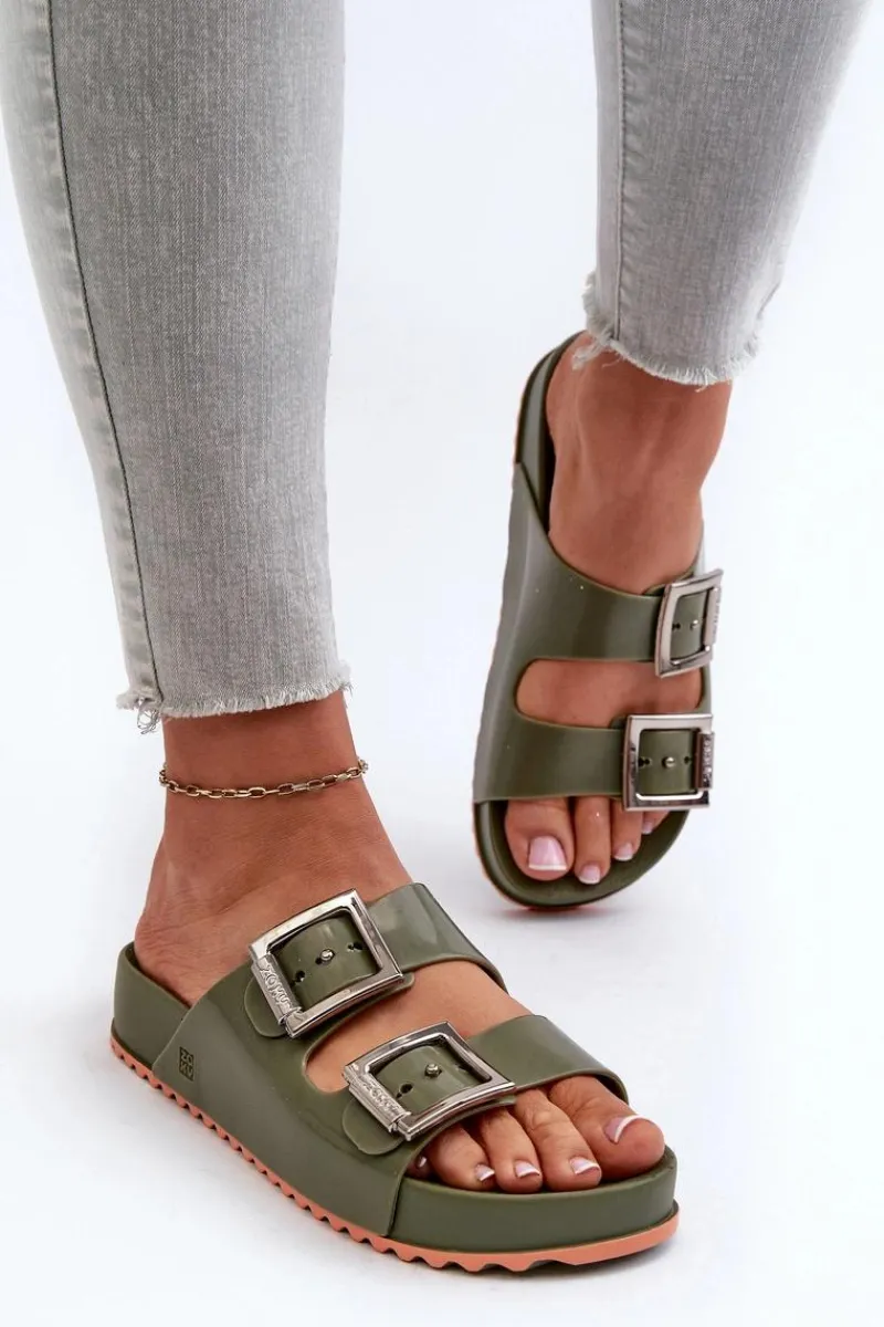 Sale Damskie Klapki Gładkie NN285057 Ciemnozielone Damskie Klapki Damskie Klasyczne