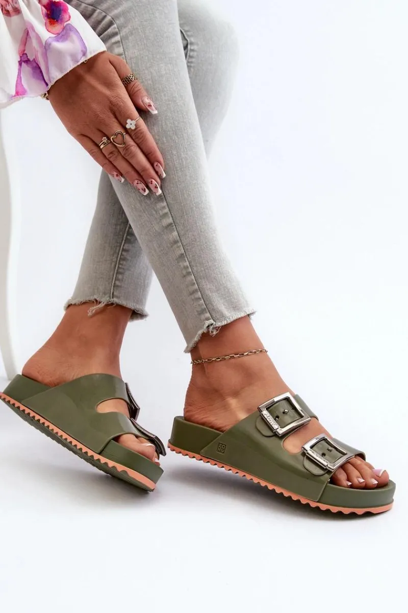 Sale Damskie Klapki Gładkie NN285057 Ciemnozielone Damskie Klapki Damskie Klasyczne