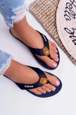 Best Big Star Shoes Damskie Klapki Japonki Big Star DD274A254 Granatowe